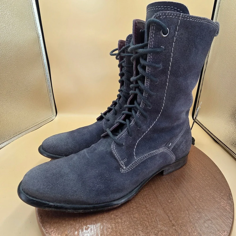 Vero Cuoio Mens Navy Blue Suede Combat Boots Made in Italy WCSF11 00GR 42